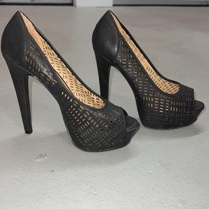 (2/$25)Black cut out platform peep toes